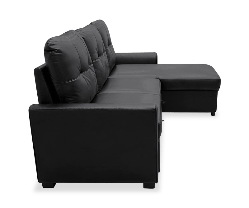 Carter 2-Piece Right-Facing Leather-Look Fabric Sleeper Sectional with Storage Chaise - Black