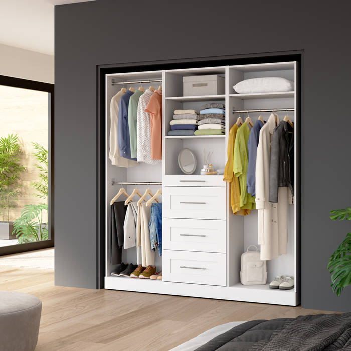 Bestar Florence 75\" Modular Reach-In Closet System with Rods, Shelves and Drawers Shaker Style - White