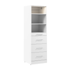 Bestar Florence 25\" Modular Reach-In/Walk-In Closet System Tower with LED Light, Shelves and 4 Drawers Slab Style - White