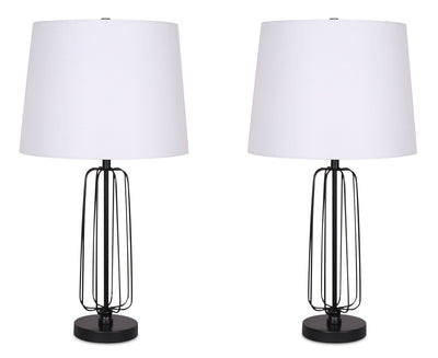 Kort & Co. Clare 27" Matte Black 2-Piece Set, with Two Table Lamps and USB Charging|Ensemble 2 lampes de table Clare de Kort & Co. de 27 po noir mat avec recharge USB
