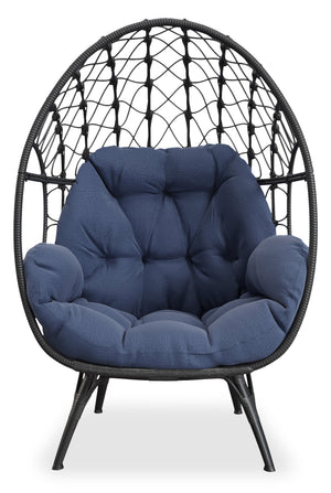 Kort & Co. Coco Outdoor Patio Egg Chair - Hand-Woven Resin Wicker, UV & Weather Resistant - Dark Grey/Blue