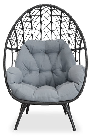 Kort & Co. Coco Outdoor Patio Egg Chair - Hand-Woven Resin Wicker, UV & Weather Resistant - Dark Grey/Grey