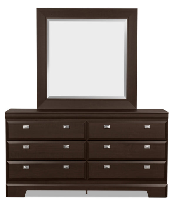 Yorkdale 6pc Bedroom Set with 12-Drawer Storage Bed, Dresser, Mirror & Nightstand, Brown - Full Size