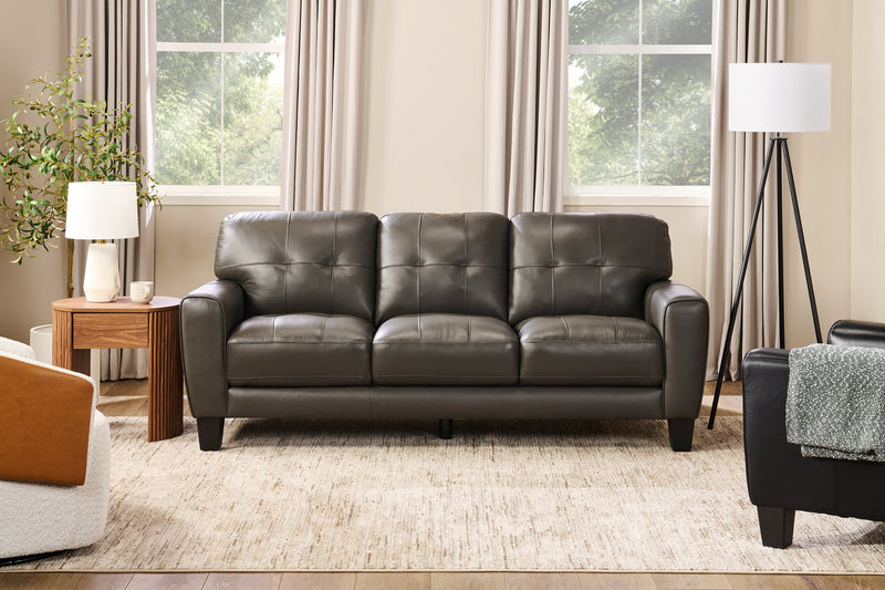 Curt 85\" Genuine Leather Sofa with Button Tufting - Grey