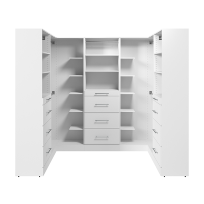 Bestar Florence 94" Modular U-Shaped Walk-In Closet System with Rods and Storage - White|Système de pièce-penderie en forme de U modulaire Florence de Bestar de 94 po avec tringles et rangement - blanc