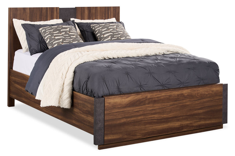 Scott Living Dante Panel Bed with Headboard & Frame, Brown - Queen Size