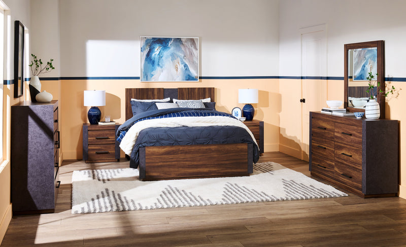 Scott Living Dante Panel Bed with Headboard & Frame, Brown - Queen Size