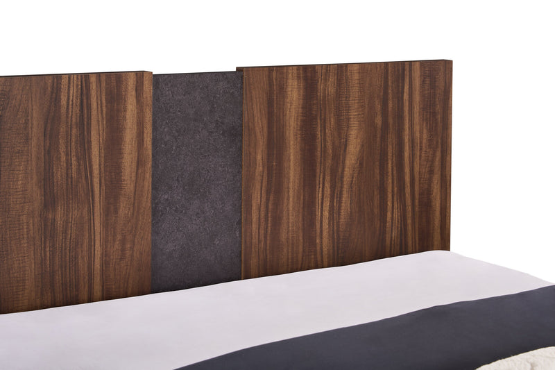 Scott Living Dante Panel Bed with Headboard & Frame, Brown - Queen Size