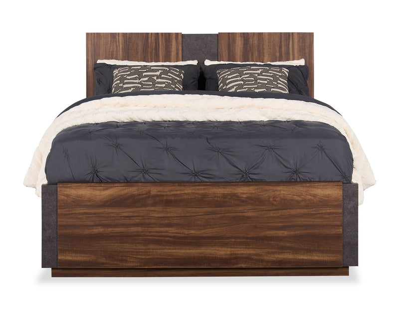 Scott Living Dante Panel Bed with Headboard & Frame, Brown - Queen Size