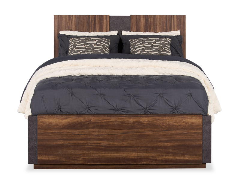 Scott Living Dante Panel Bed with Headboard & Frame, Brown - Queen Size