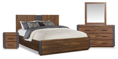 Scott Living Dante 6pc Bedroom Set with Bed, Dresser, Mirror & Nightstand, Brown - King Size | Ensemble de chambre à coucher Dante de Scott Living 6 pièces avec lit, commode, miroir et table de nuit, brun - format très grand lit
