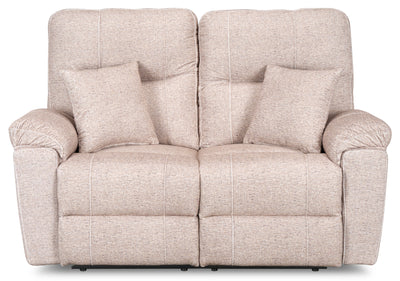 Made in Canada Dawson 64" Fabric Power Reclining Loveseat with USB Port and Accent Pillows - Beige | Causeuse à inclinaison électrique Dawson de 64 po fabriquée au Canada en tissu avec port USB et coussins décoratifs - beige
