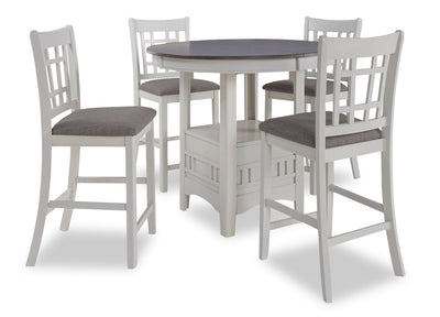 Dena 5pc Counter-Height Dining Set with Table & Chairs, 42-60"W Extension, Round  - Dove Grey | Ensemble de salle à manger Dena 5 pièces de hauteur comptoir avec table ronde, rallonge de 42 po à 60 po (L) et chaises - gris tourterelle