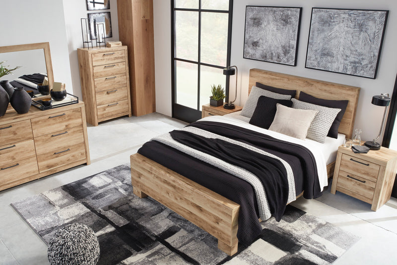 Derekson Panel Bed with Headboard & Frame, Natural - King Size