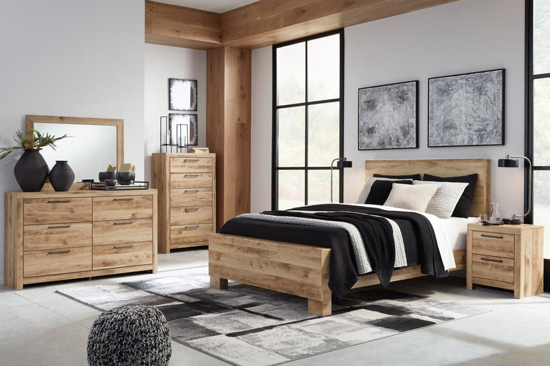 Derekson Panel Bed with Headboard & Frame, Natural - King Size