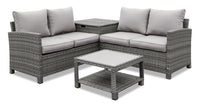 Dominica 4-Piece Outdoor Patio Set with 2 Loveseats, Storage End Table & Glass Top Coffee Table - Hand-Woven Resin Wicker, UV & Weather Resistant - Grey 