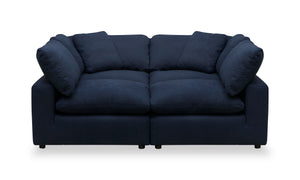 Eclipse Modular 4-Piece Linen-Look Fabric Pit Sofa Sectional with Reversible Feather Down Cushions - Navy Blue