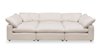 Eclipse Modular 6-Piece Linen-Look Fabric Pit Sofa Sectional with Reversible Feather Down Cushions - Linen White 