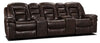 Leo 5-Piece Leather-Look Fabric Home Theatre Reclining Sectional with Storage Consoles and Cupholders - Walnut Brown