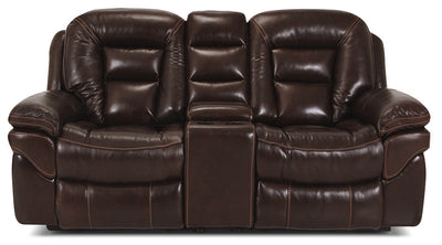Leo 78" Genuine Leather Glider Reclining Loveseat with Storage Console - Walnut Brown | Causeuse coulissante inclinable Leo de 78 po en cuir véritable avec console de rangement - brun noyer