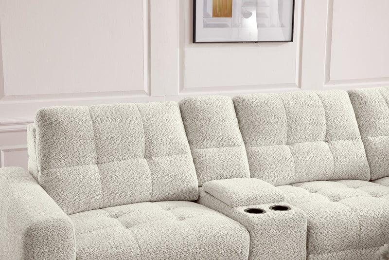 Scott Living Elevate Modular 7-Piece Right-Facing Chenille Fabric Power Sliding Sectional with Storage - Beige