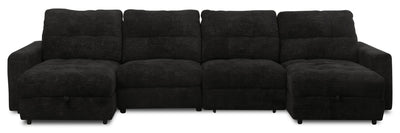 Scott Living Elevate Modular 4-Piece Chenille Fabric Power Sliding Sectional with Two Storage Chaises - Ebony | Sofa sectionnel modulaire à coulissement électrique Elevate de Scott Living 4 pièces en chenille avec 2 fauteuils longs de rangement - Ebony
