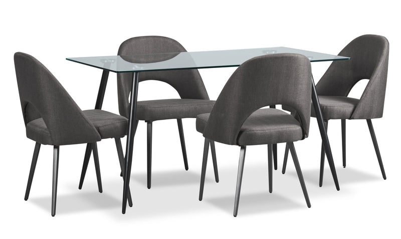 Elijah Dining Chair with Linen-Look Fabric, Metal - Grey