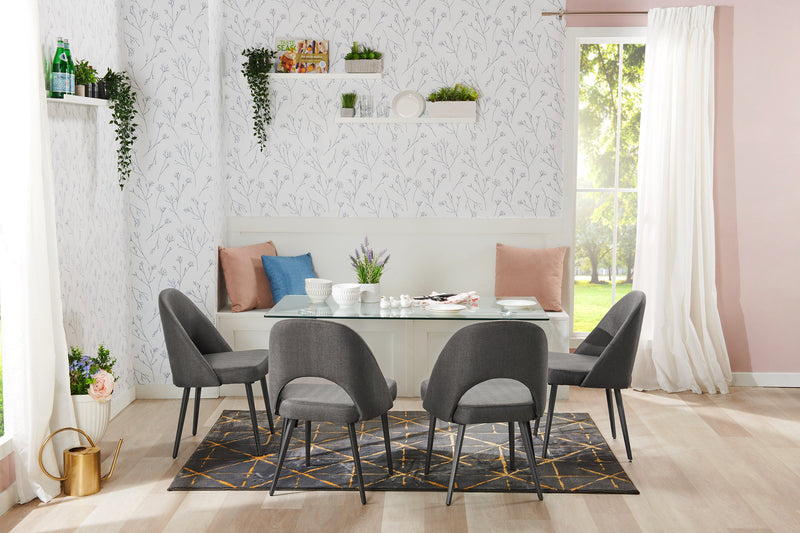 Elijah Dining Chair with Linen-Look Fabric, Metal - Grey