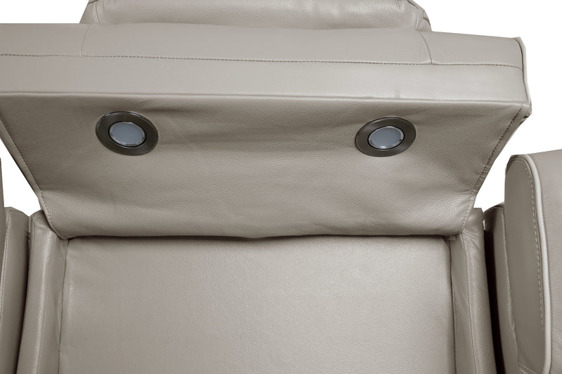 Elite 86\" Genuine Leather Massage Power Reclining Sofa with Immersive Audio and Power Headrests - Putty