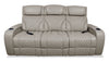 Elite 86\" Genuine Leather Massage Power Reclining Sofa with Immersive Audio and Power Headrests - Putty