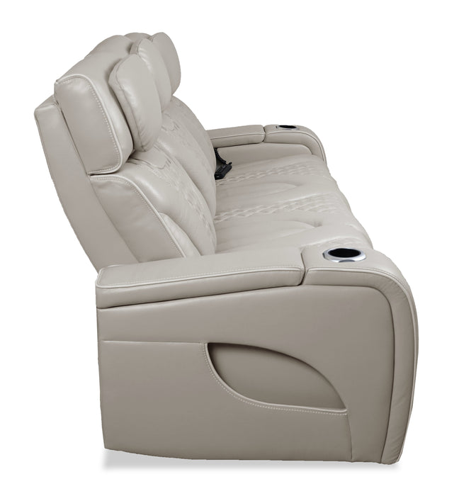 Elite 86\" Genuine Leather Massage Power Reclining Sofa with Immersive Audio and Power Headrests - Putty