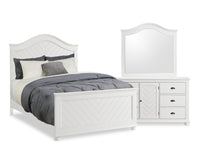 Ella 5pc Bedroom Set with Panel Bed, Dresser & Mirror, White  - Queen Size 