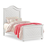 Ella Panel Bed with Headboard & Frame for Kids, Chevron Pattern, White - Twin Size 