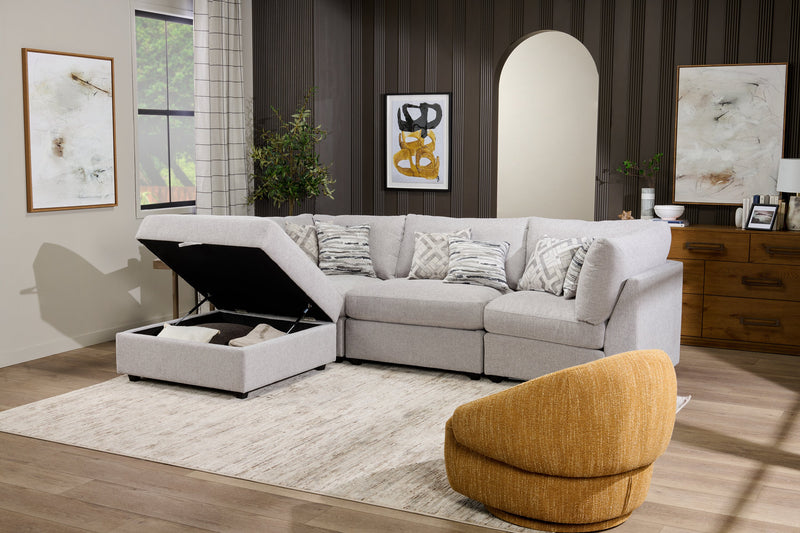 Scott Living Evolve Modular 4-Piece Linen-Look Fabric Sectional with Ottoman and Feather Down Cushions - Grey