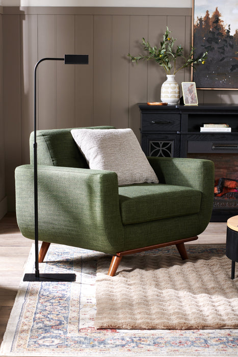 Kort & Co. Freeman 37\" Linen-Look Fabric Chair with Wood Legs and Tufted Back Cushion - Avocado Green