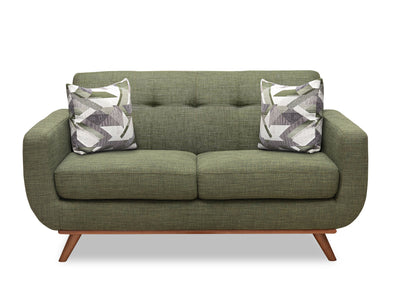 Kort & Co. Freeman 63" Linen-Look Fabric Loveseat with Wood Legs and Tufted Back Cushions - Avocado Green | Causeuse Freeman de Kort & Co. de 63 po en tissu d’apparence lin avec pattes en bois et coussins de dossier capitonnés - vert avocat