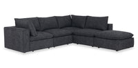 Fusion Modular 5-Piece Charcoal Grey Chenille Fabric Sectional with Feather Down Cushions and Ottoman 