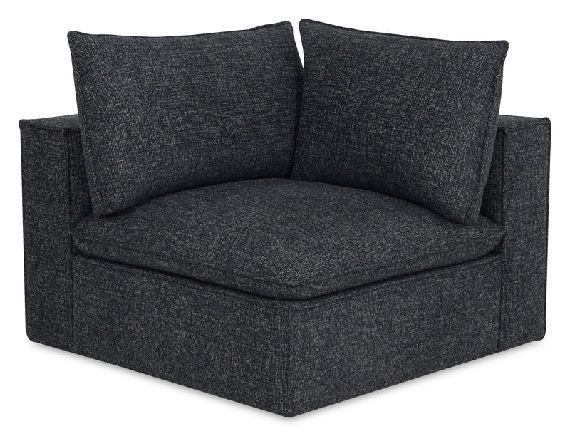 Fusion Modular 5-Piece Charcoal Grey Chenille Fabric Sectional with Feather Down Cushions and Ottoman
