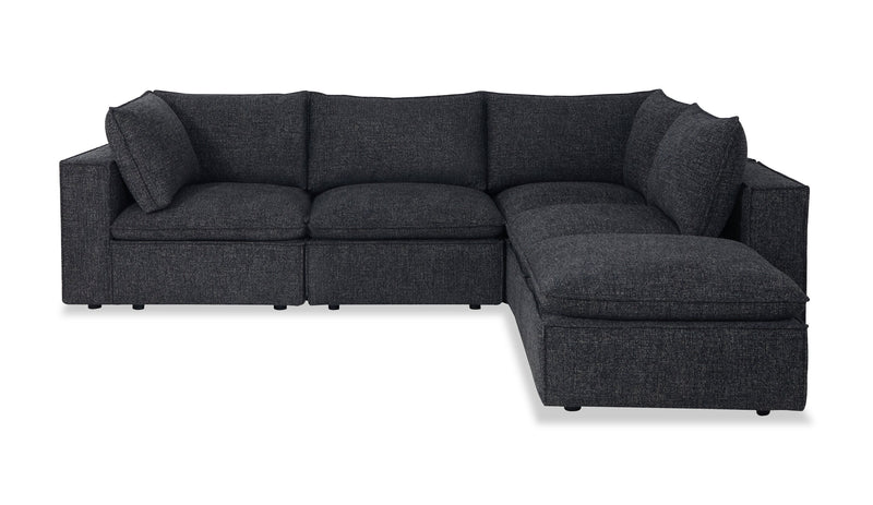 Fusion Modular 5-Piece Charcoal Grey Chenille Fabric Sectional with Feather Down Cushions and Ottoman