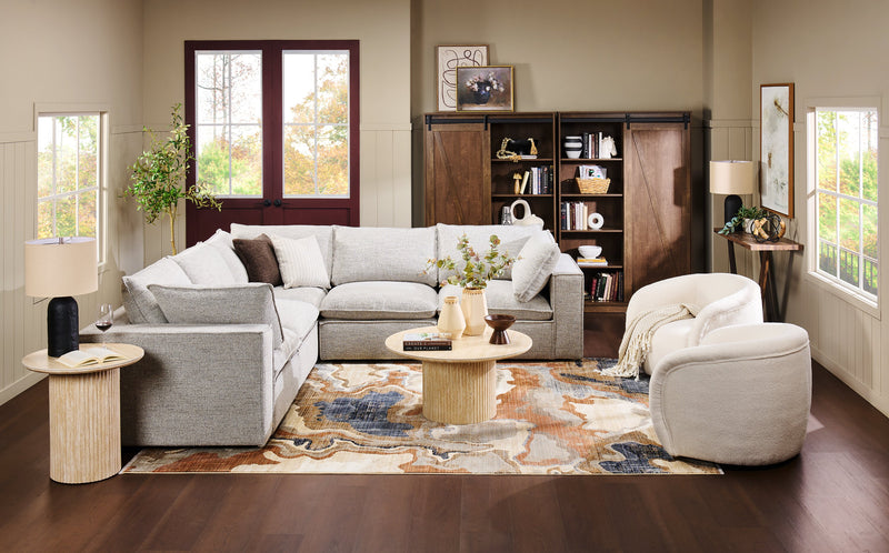 Fusion Modular 5-Piece Silver Grey Chenille Fabric Sectional with Removable Feather Down Back Cushions