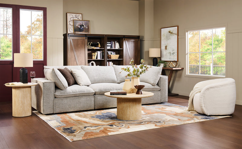 Sullivan 35.43\" Round Coffee Table with Sintered Stone Top - Beige Travertine