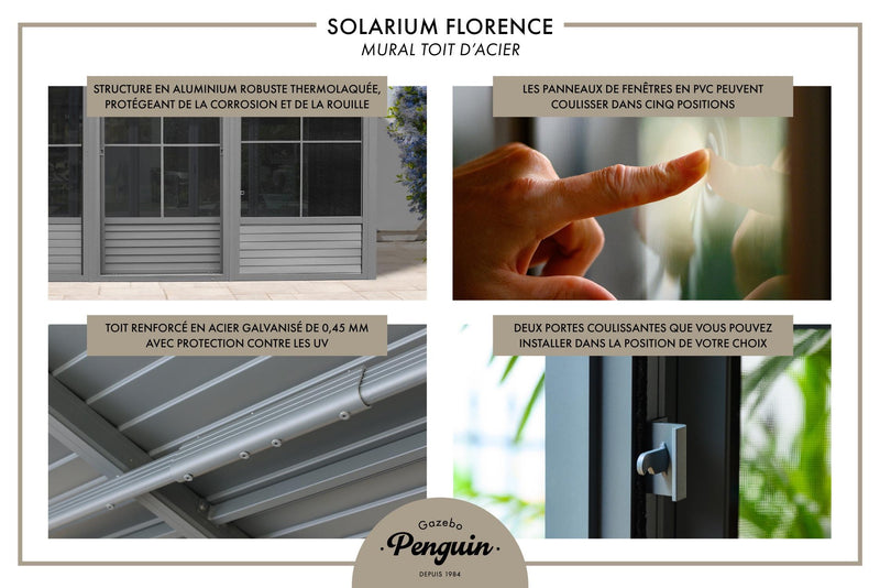 Gazebo Penguin Florence - Wall Mounted Solarium 8x12 Metal Roof