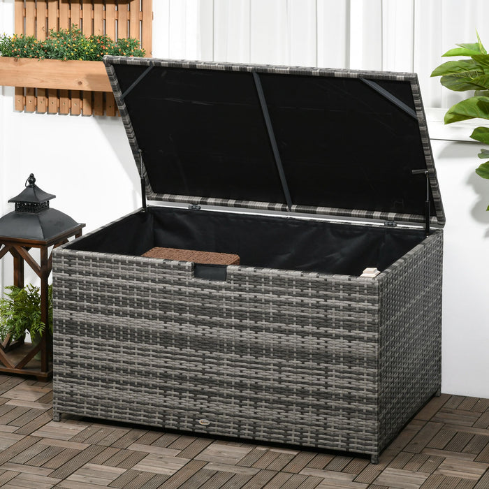 Outsunny 113 Gallon Rattan Deck Box With Lid And Handle, Grey