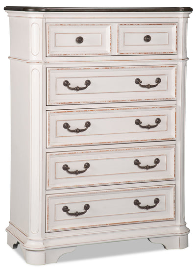 Grace Bedroom Chest of Drawers with Lift-Top Storage Tray, 5-Drawer, 38"W x 52"H - Antique White | Commode verticale Grace de 38 po (L) x 52 po (H) à 5 tiroirs avec plateau de rangement à dessus relevable pour la chambre à coucher - blanc antique