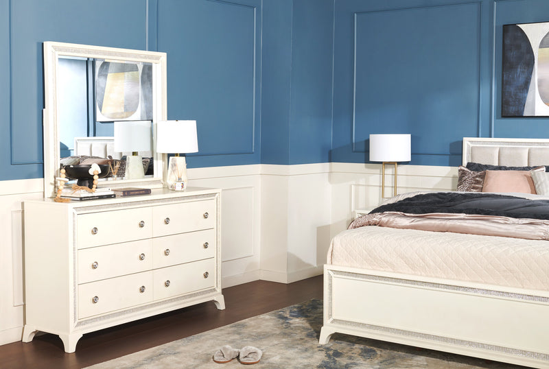 Halo Bedroom Dresser Mirror with LED Light, Glam - White