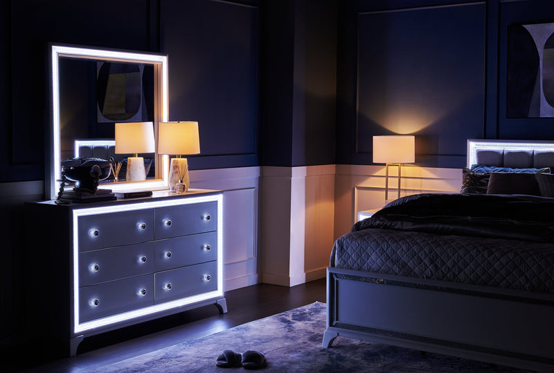Halo Bedroom Dresser Mirror with LED Light, Glam - White