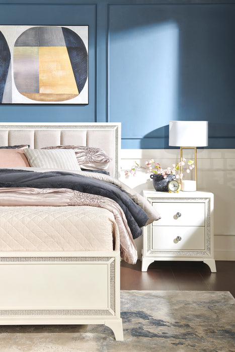 Halo Bedside 2-Drawer Nightstand with LED Light, 21\"W x 24\"H, Glam - White