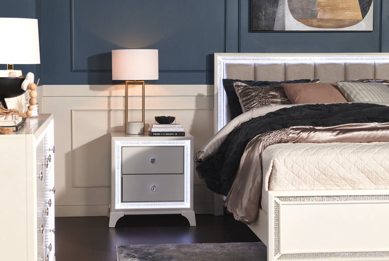 Halo Bedside 2-Drawer Nightstand with LED Light, 21\"W x 24\"H, Glam - White