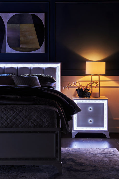 Halo Bedside 2-Drawer Nightstand with LED Light, 21\"W x 24\"H, Glam - White