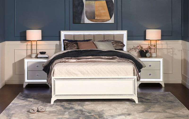 Halo Bedside 2-Drawer Nightstand with LED Light, 21\"W x 24\"H, Glam - White